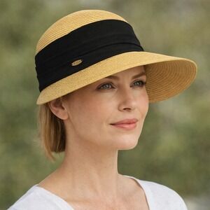 Scala Collezione Straw Sun Hat Women's Wide Brim Beach Handmade Tan Black